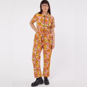 Joanie Mork Vintage Floral Print Short Sleeve Boilersuit Psychedelic Jumpsuit 12